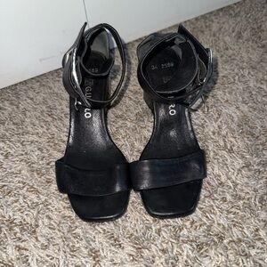 Black Leather Ankle Strap Sandals